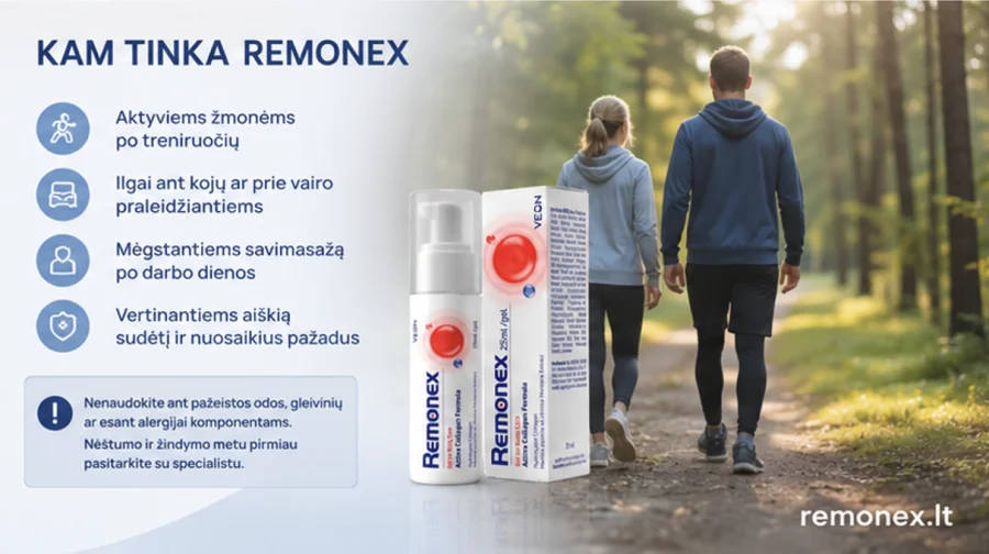 Remonex — gelis suaugusiems pavargusių sąnarių ir raumenų sričių priežiūrai