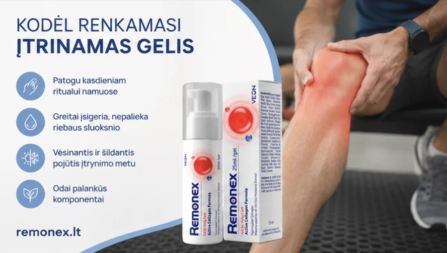 Remonex — sąnarių priežiūros gelis, tepamas masažuojant namuose